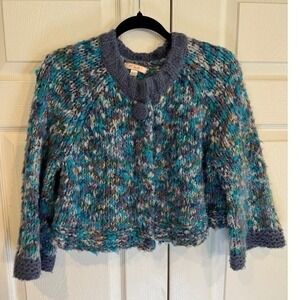 Lux Womens Chunky Knit Cropped Cardigan Sweater Boho Cottage Goblincore Artsy